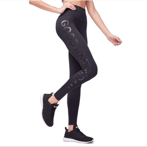 Good American Performance Classic Reflective Logo Leg High Waisted Leggings - Picture 1 of 8
